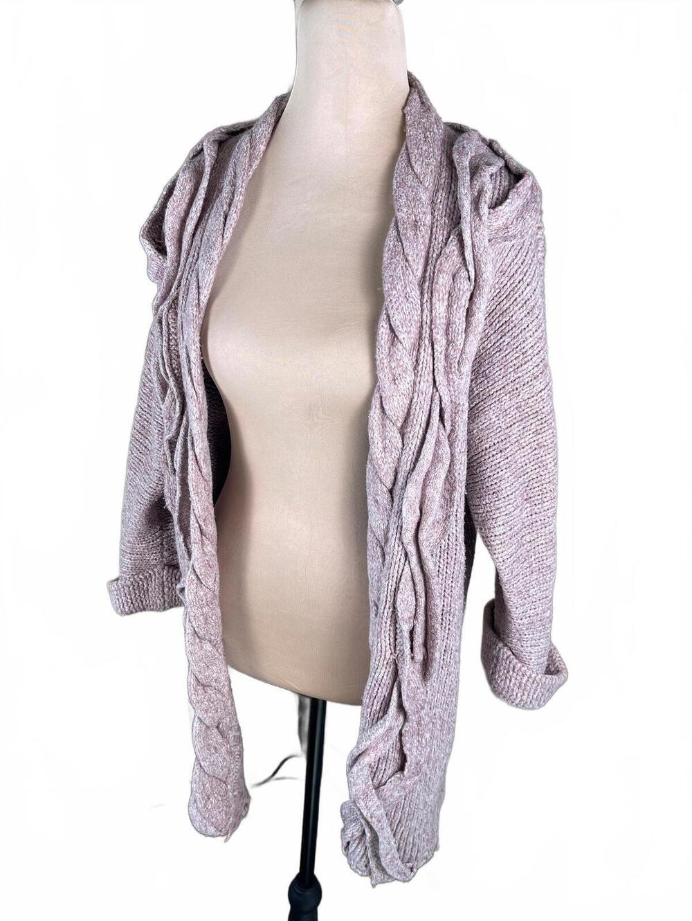 Hinge Women's Pink Cable Knit Open Front Cardigan Sweater Size Small